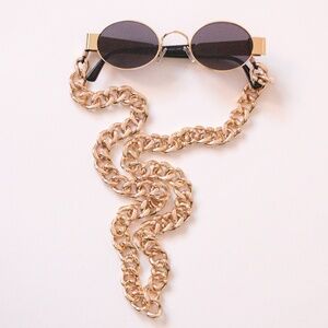 Gold-tone Curb Chain Round Sunglasses
